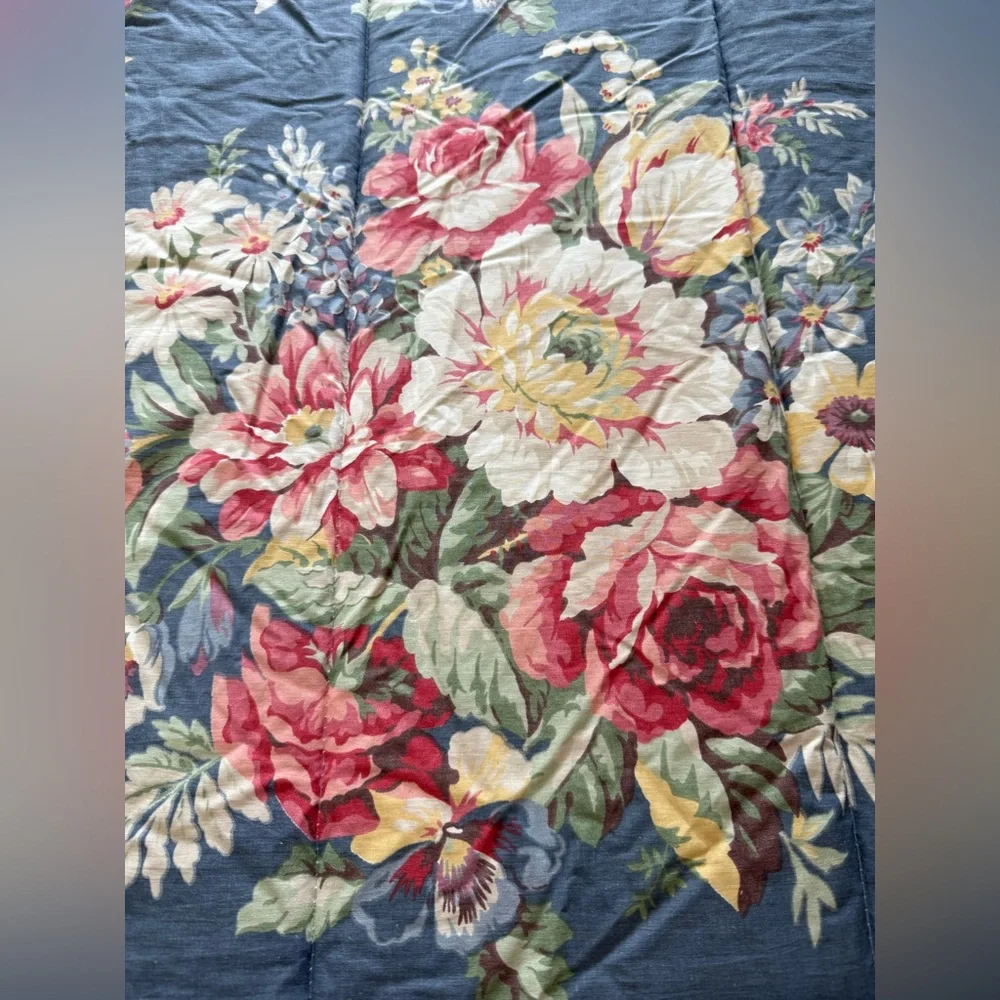 Ralph Lauren KIMBERLY Floral CABBAGE ROSE Twin Comforter Vintage Blue Label